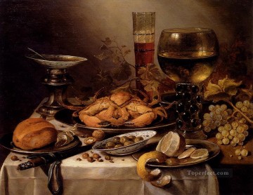  Con Obras - Bodegón de banquete con un cangrejo en bandeja de plata Pieter Claesz